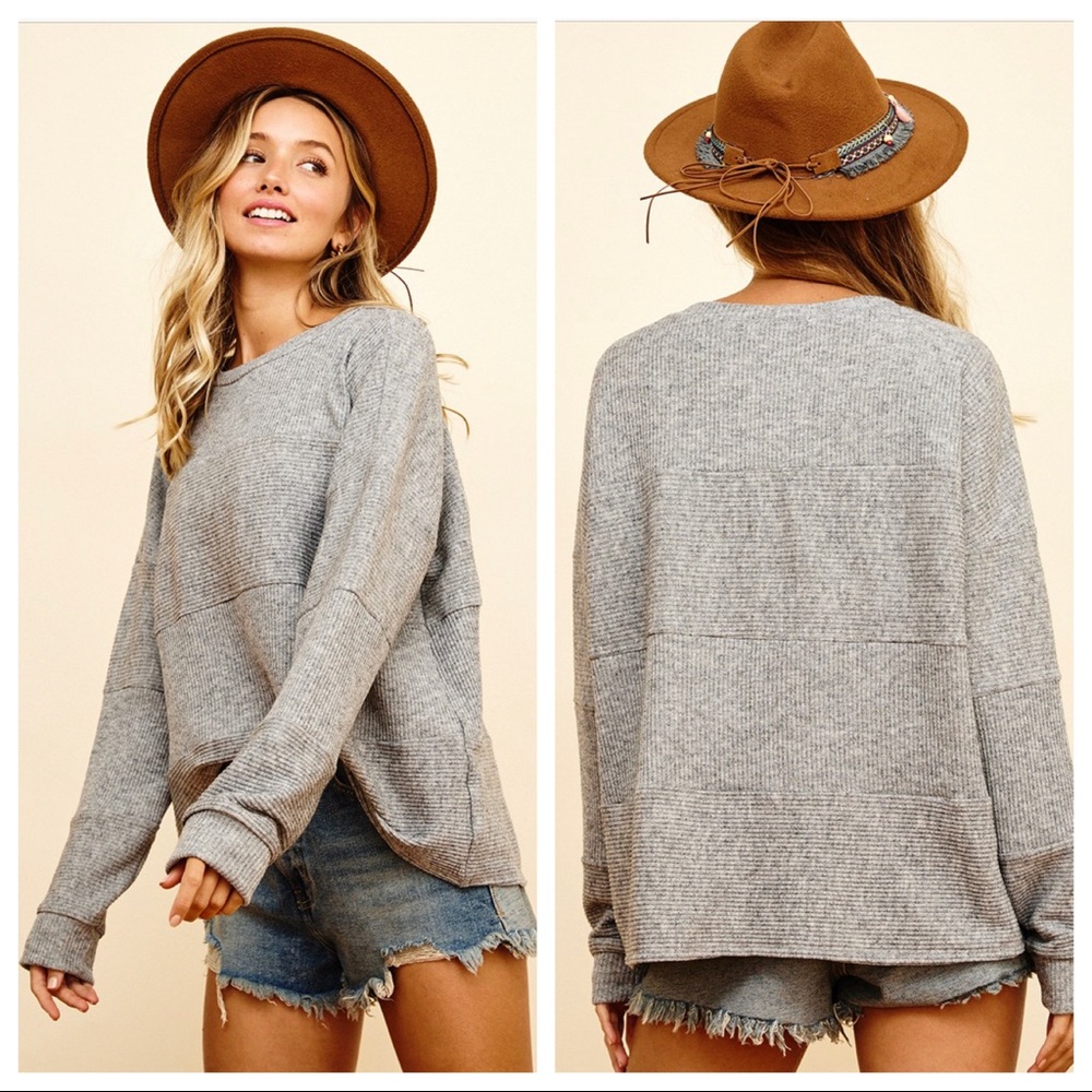 Two Tone Stripe Pattern Block Long Sleeves Top - Picture 3 of 5